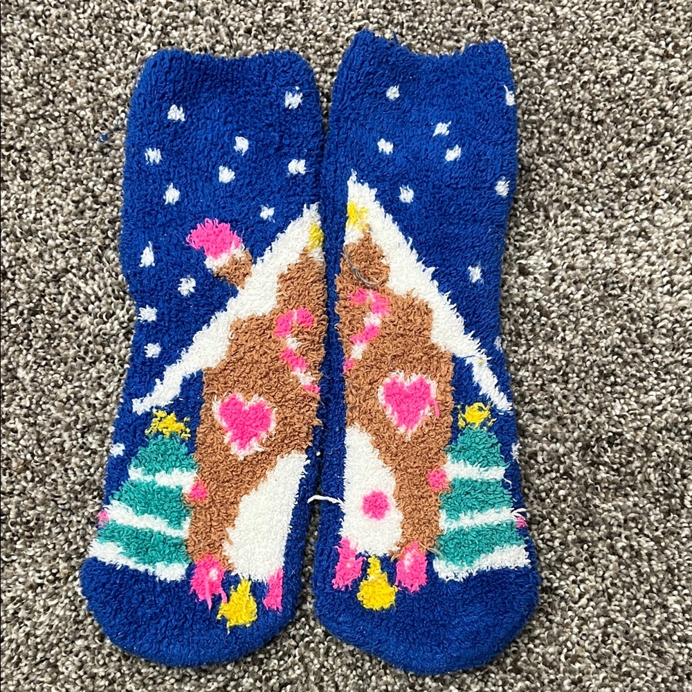 Old Navy Blue Holiday Socks with Colorful Motifs